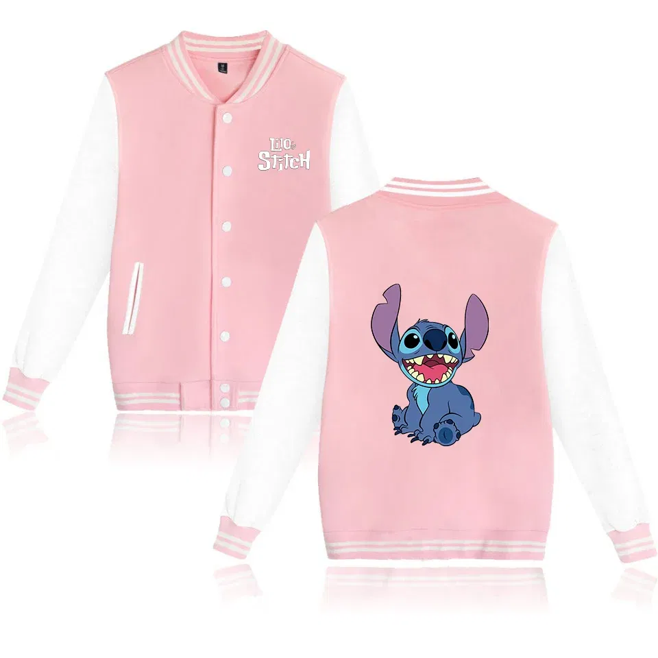 Color: Silver, Size: L - Lilo Stitch Baseball Jacket Men Women Hip Hop Harajuku Jackets Streetwear Kids Boys Girls Loose College Coats
