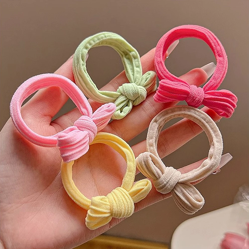 Color: black - 5pcs/Set Candy Color Bow Hair Rope High Elastic Seamless Rubber Band For Women Girls Ponytail Holder Summer BB Hair Ties Ring