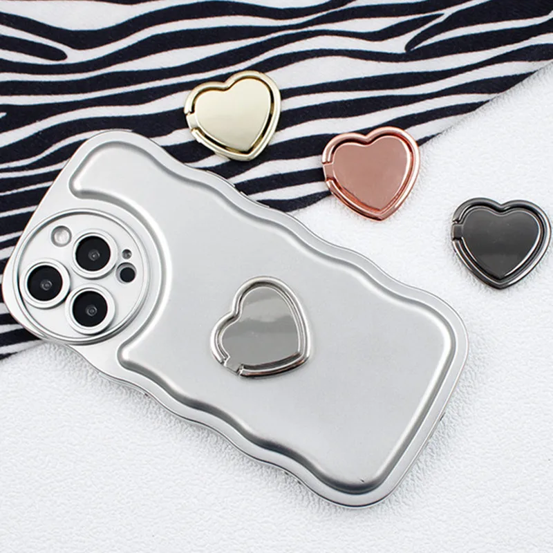 Color: WHITE - 1pcs Metal Heart Mobile Phone Finger Ring Holder Telephone Support Accessories Magnetic Car Bracket Socket Stand mobile phones