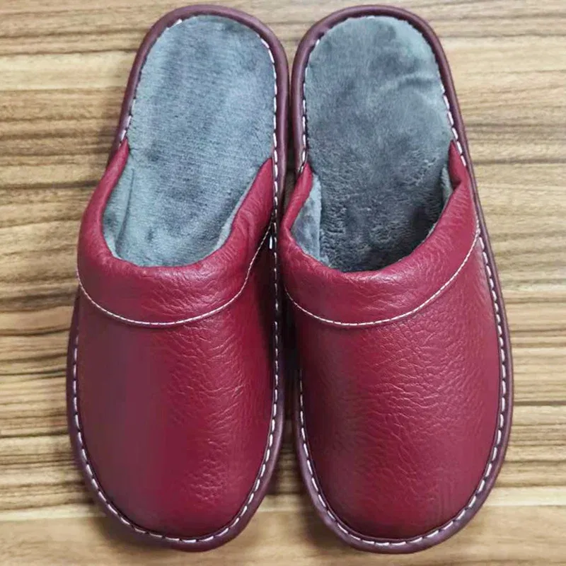 Color: PURPLE, Shoe Size: 11 - Mens Bedroom Leather Slippers Unisex Black Home Shoes Big Size 47 48 Man's Slippers Indoor Comfy Males Slides Family Flats Shoes