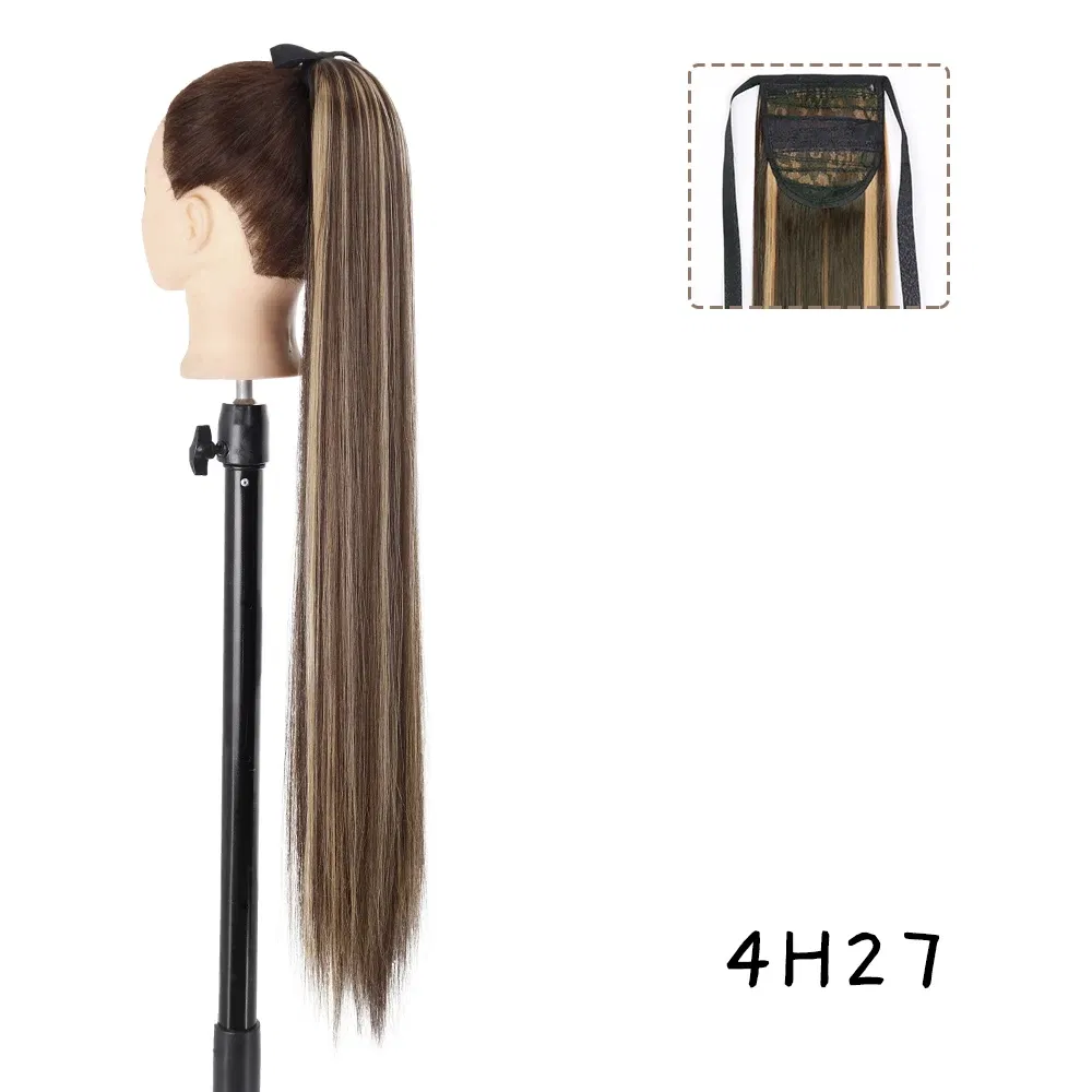 Color: T1B/33/27, Stretched Length: 22inches - AZQUEEN Straight Synthetic Hairpiece With Ponytail 85cm Super Long Wrap Around Clip In Hair Extensions Pony Tail For Daily Wear