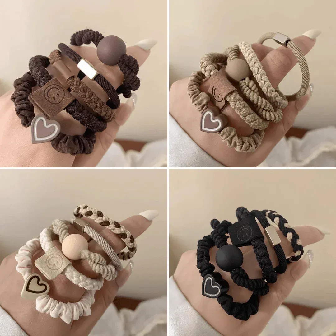 Color: GRAY - 5pcs/Bag Women High Elastic Seamless Hair Rope Durable Bowknot Headbands No Crease Ponytail Holder Rubber Band Hair Accessories