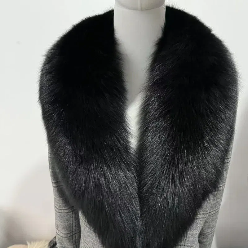 Color: Dark purple, Size: M - Winter Real Fox Fur Collar Woman Furry Natural Raccoon Fur Scarf Shawls Luxury Neck Warmer Wraps For Coat Fur Scarves Large Size