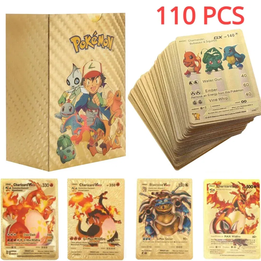 Color: plum - 55PCS Pokemon Colorful Gold Foil Card Charizard Pikachu Arceus Diamond Rainbow English French German Spanish VSTAR GX VMAX Cards