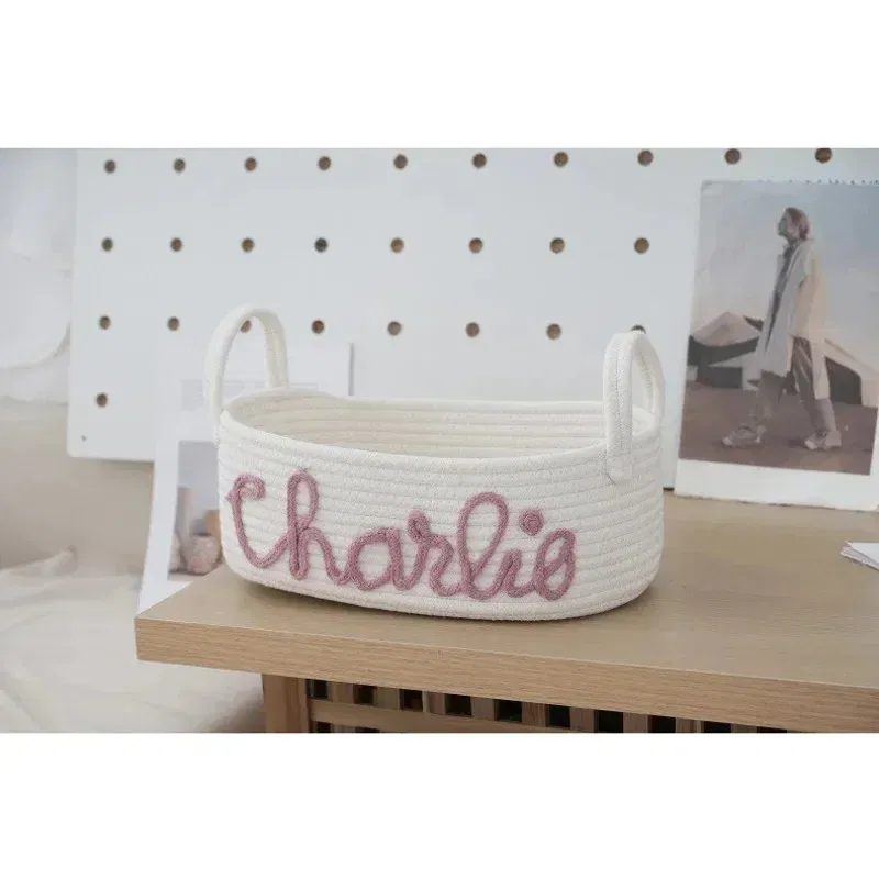 Color: Red - Personalized Diaper Basket Personalized Baby Shower Basket Cotton Rope Clothes Storage Basket Rope Cotton Toy Storage Basket