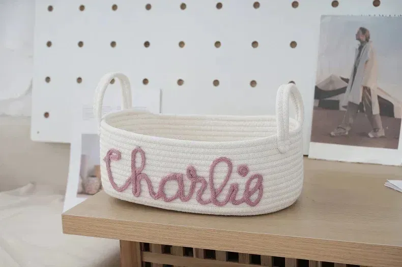 Color: Red - Personalized Diaper Basket Personalized Baby Shower Basket Cotton Rope Clothes Storage Basket Rope Cotton Toy Storage Basket