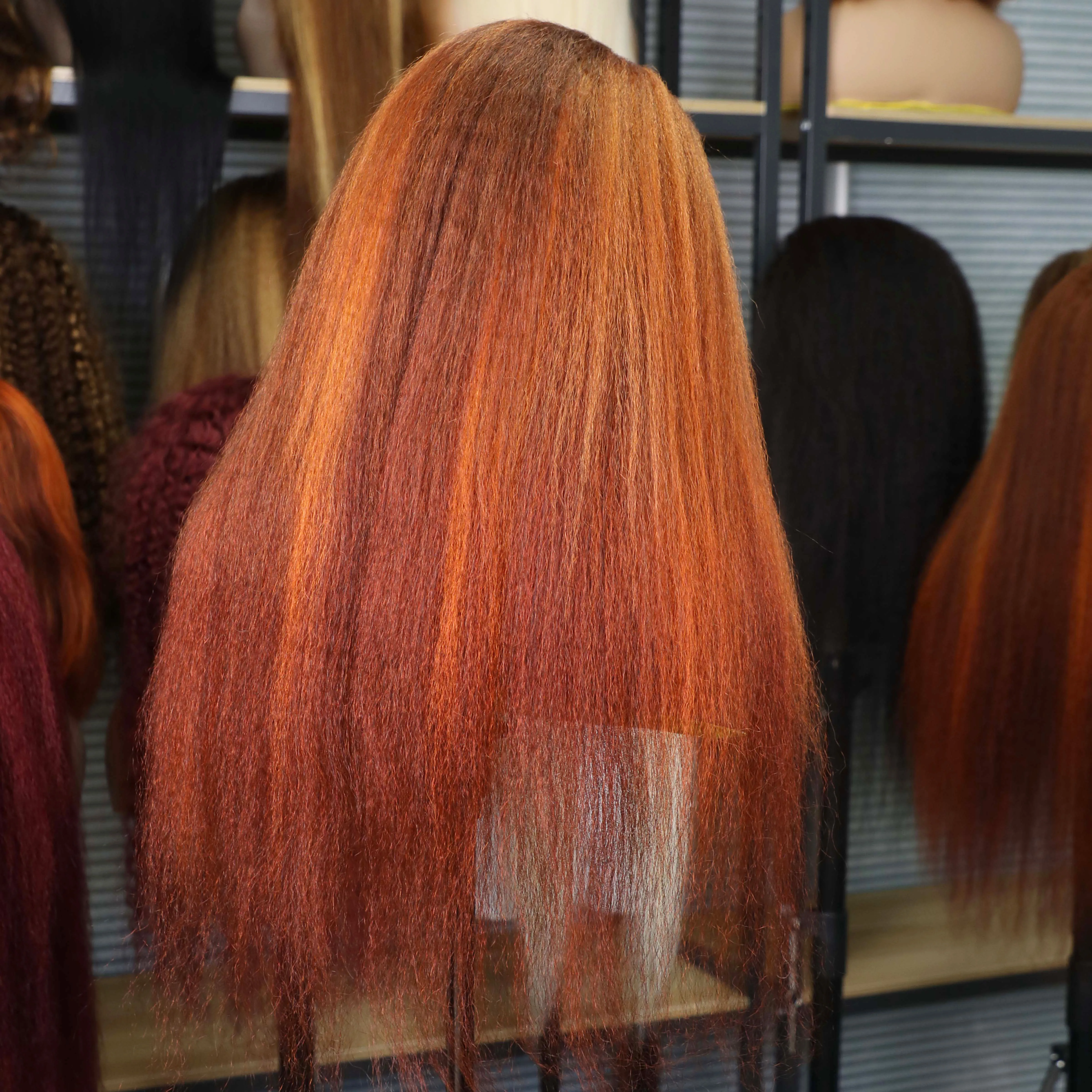 Hair Color: #2, Stretched Length: 22inches, Density: 220% - 4/350 Piano Color Kinky Straight 13x6 Lace Frontal Human Hair Wigs Highlight Ginger Orange Brown Color Remy 13x4 Lace Front Wig