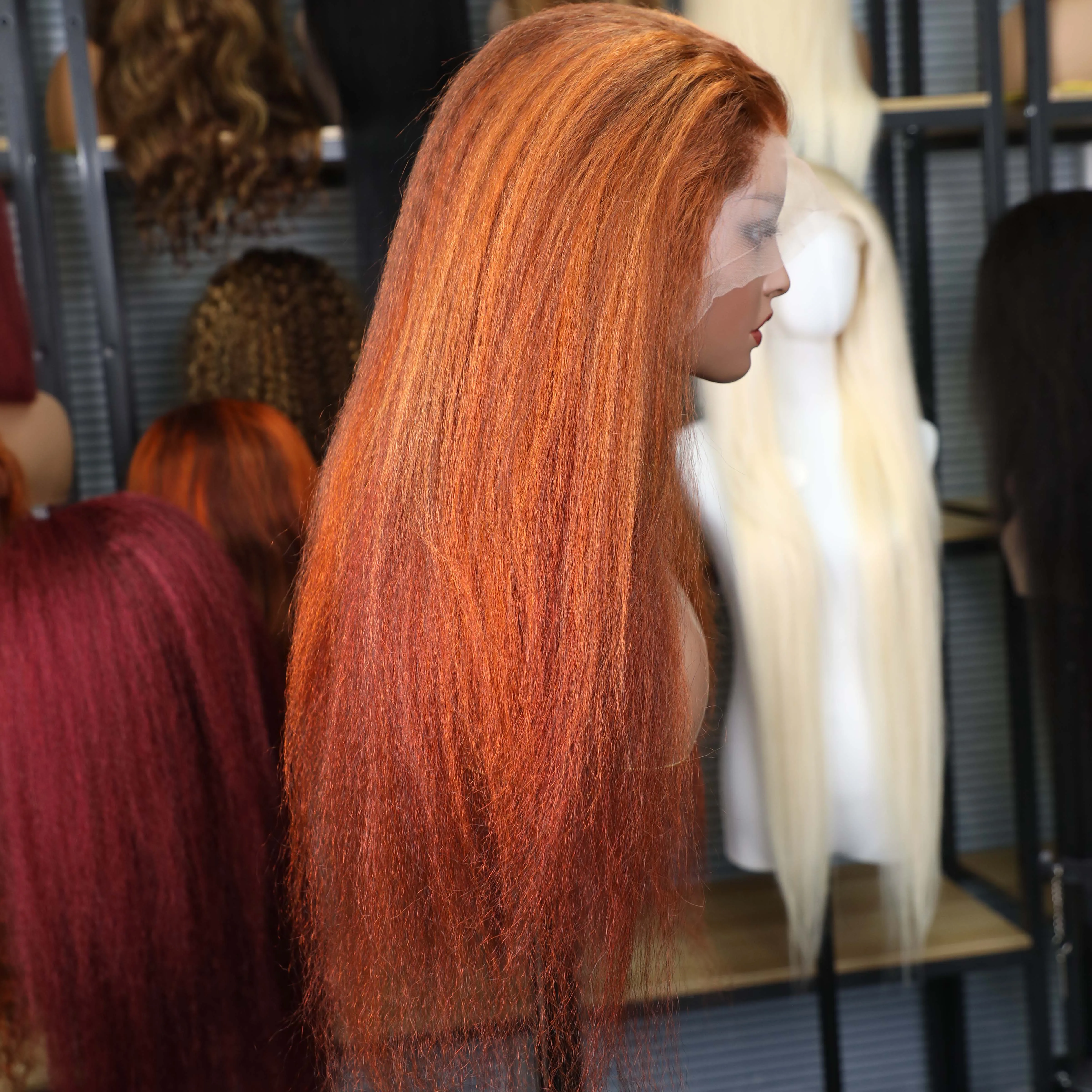 Hair Color: #2, Stretched Length: 22inches, Density: 220% - 4/350 Piano Color Kinky Straight 13x6 Lace Frontal Human Hair Wigs Highlight Ginger Orange Brown Color Remy 13x4 Lace Front Wig