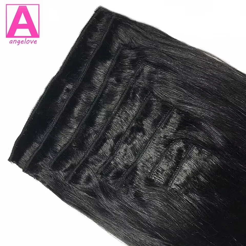 Color: Yellow, Stretched Length: 22inches, Life Span: 6 Months With Proper Care, Weight Per Package: 120g/Set - Straight Clip In Hair Extension Human Hair 120g/Set Straight Clip In Extension Full Head Brazilian Clip Hair Extension for Women
