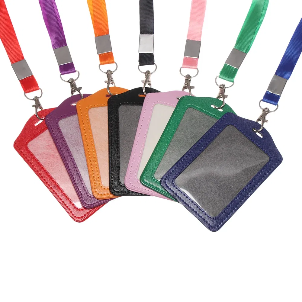 Color: Yellow - Unisex Work Card Holders With Lanyard PU Bank Card Name Credit Card Holders Card Bus ID Holders Identity Badge With Neck Strap