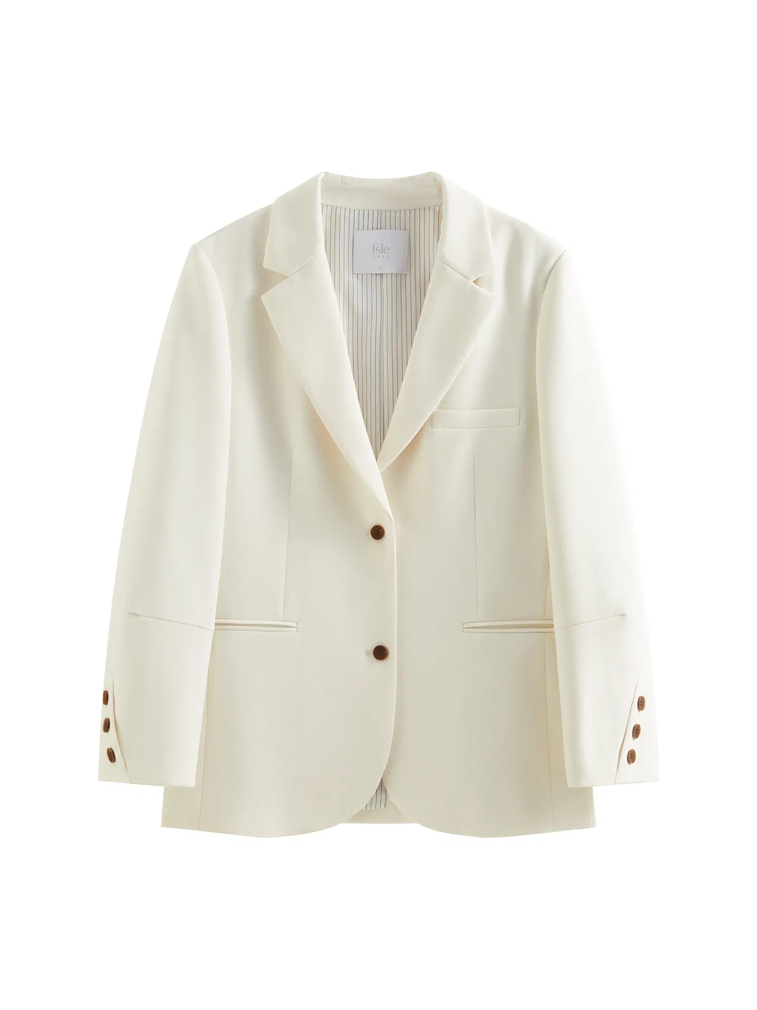 Color: WHITE, Size: XS - FSLE Women Beige Blazer Coats 2025 Spring New Casual Commuter Loose Blazer Notched Collar Single Breasted Jackets 25FS11064