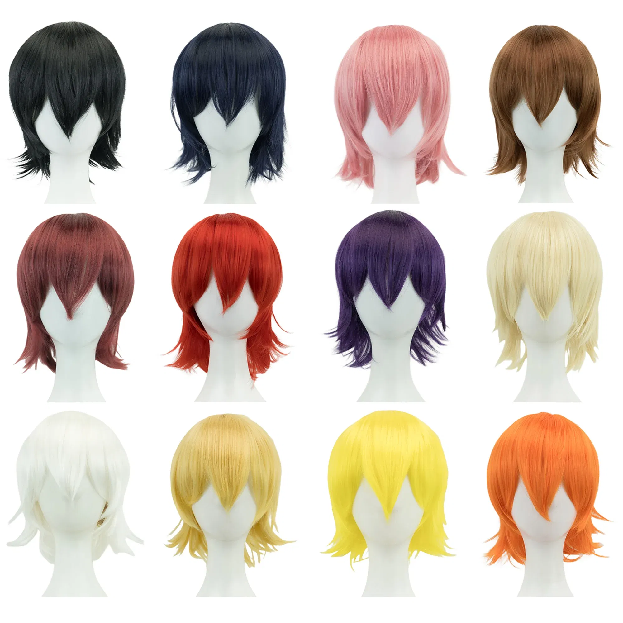 Color: Not Dyed, Stretched Length: 12INCHES - Synthetic Hair Unisex Short Cosplay Hair Party BOB Wigs with Bangs Pink Black Purple Halloween Costume Lolita Wig