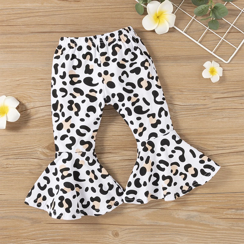 Color: black, Kid Size: 3T - 2pcs Baby Girl Clothes Sets Black Pullover Top + Leopard Print Bell-Bottoms Autumn Children's Clothing For 2 3 4 5 7 8 Years Old
