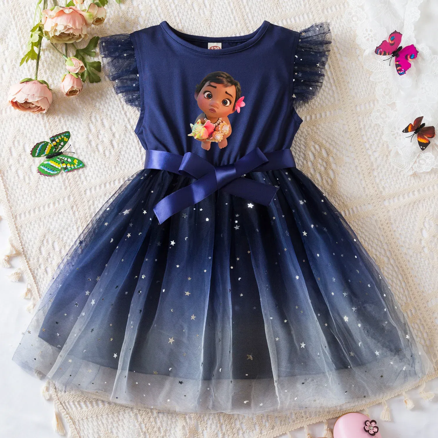 Color: Brown, Size: L - Moana Summer Toddler Girl Dress Princess Star Baby Girls Clothes Tulle Tutu Dress for Children Party Dress 2-6Y