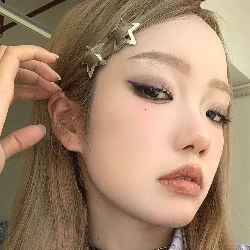 Color: PURPLE - 10/25/50/100/200pcs Silver Star Hair Clips for Girl Y2k Filigree Star Metal Snap Clip Hairpins Barrettes Hair Accessories