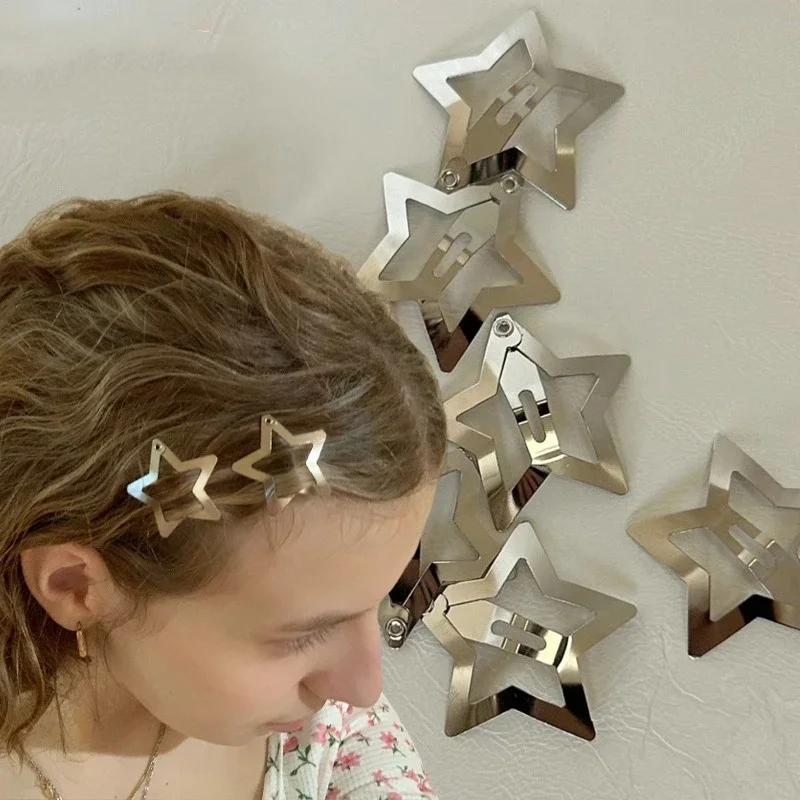 Color: PURPLE - 10/25/50/100/200pcs Silver Star Hair Clips for Girl Y2k Filigree Star Metal Snap Clip Hairpins Barrettes Hair Accessories