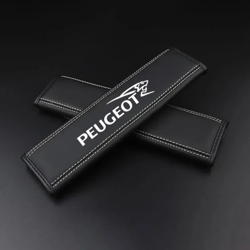 Color Name: WHITE - 2Pcs Car Seat Belt Leather Safety Belt Shoulder Covers For Peugeot 206 307 308 3008 207 208 407 508 2008 5008 107 106 205 4008