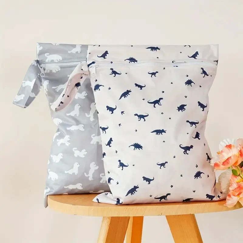 Color: Blue - HappyFlute 2PCS 26*36CM Reusable Wet Dry Bag Waterproof Leak-Proof Quick-Drying For Nappy Changing Eco-Friendly Travel Wetbag