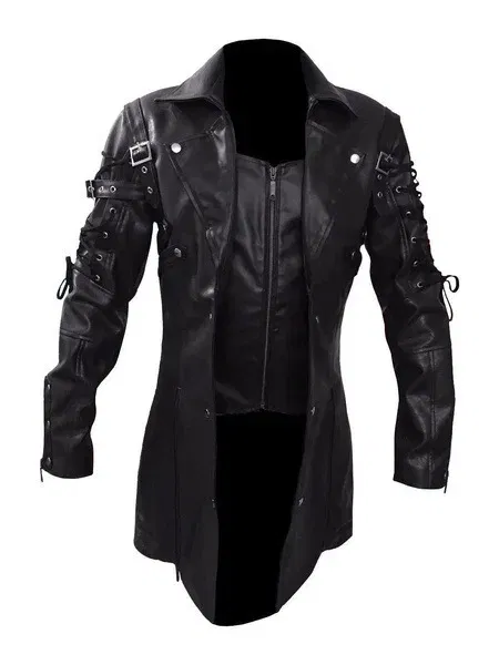 Color: black, Size: XXS - Men PU Leather Coat Men Retro Slim Fit Fashion Leather Jackets Men Autumn Winter Motorcycle Jacket Turn Down Collar Male Jacket
