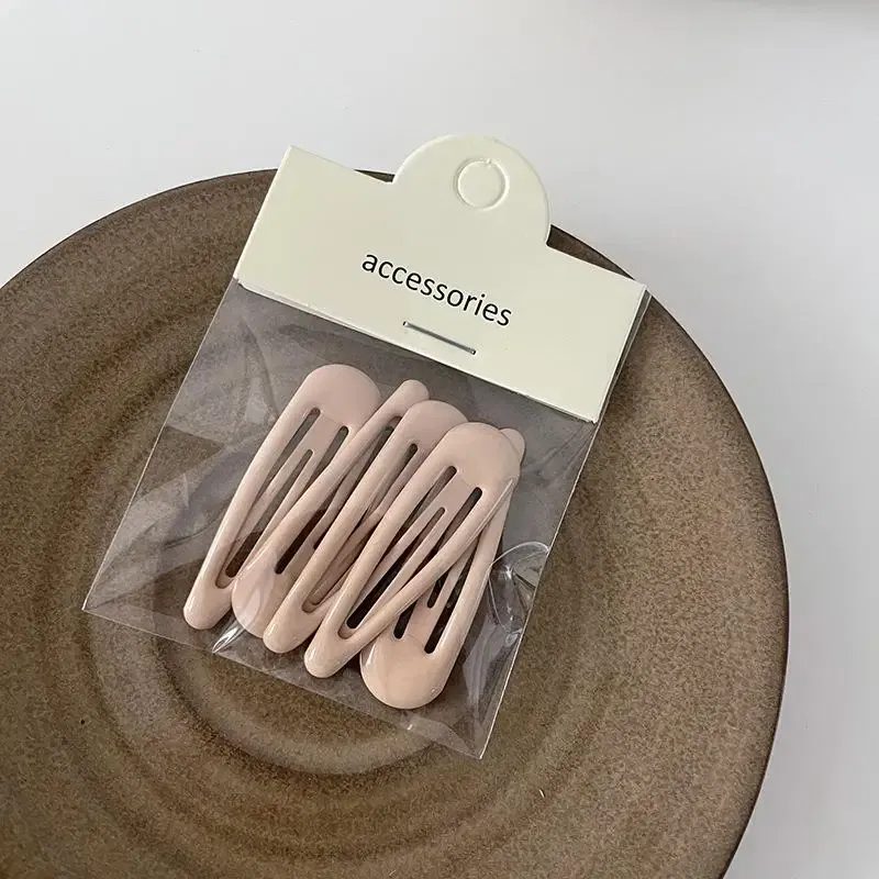 Color: Apricot - 5Pc Korean Snap Hairgrip Hair Clips Bangs Clip Edge Clip Waterdrop Shape BB Hairpins DIY Fashion Headwear Women Hair Accessories