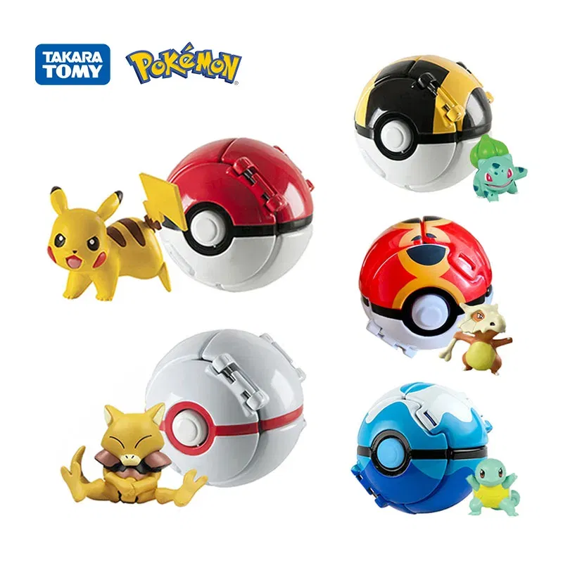 Color: light yellow - New Pokemon Pokeball Anime Action Figurse Pikachu Squirtle Pocket Monster Variant Pok?©mon Game Elf Ball Model Toys Kids Gift