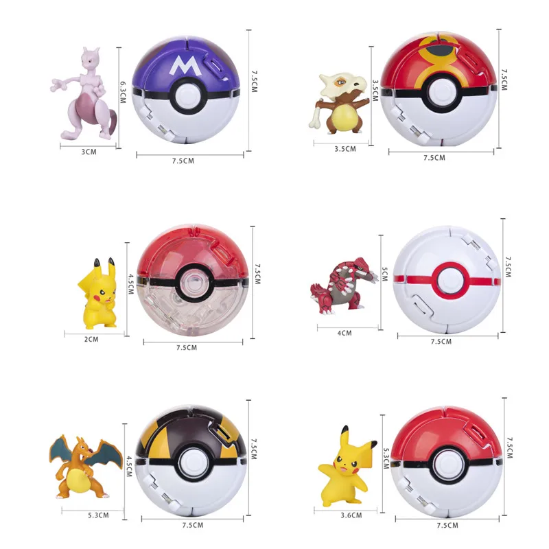 Color: light yellow - New Pokemon Pokeball Anime Action Figurse Pikachu Squirtle Pocket Monster Variant Pok?©mon Game Elf Ball Model Toys Kids Gift