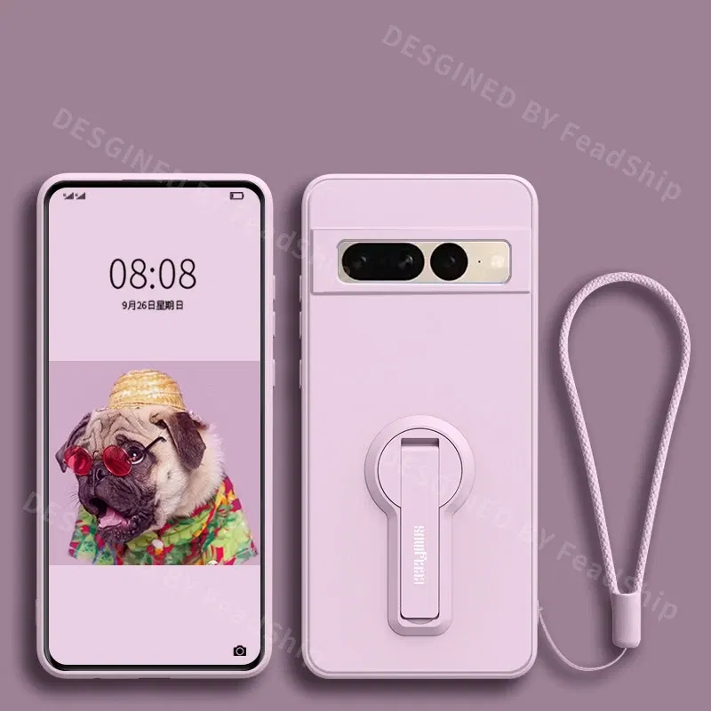 Color: BRIGHT PINK, Material: ABS - Phone Case For Google Pixel 7 8 6 5 9 Pro XL Pixel 7A 6A 5A 8A 9A Soft Cover Silicone Case with Holder Stand Bracket Lanyard