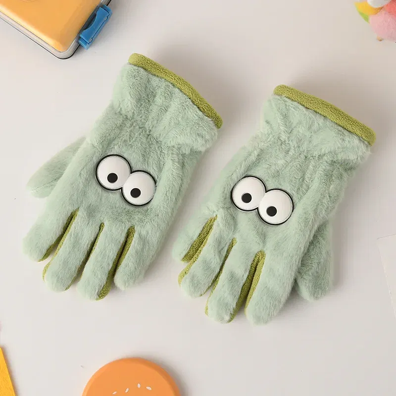 Color: WHITE - 5-12 Years Winter Children Girl Gloves Knitted Warm Soft Cartoon Rabbit Full Finger Gloves Kids Outdoor Lovely Girl Mittens