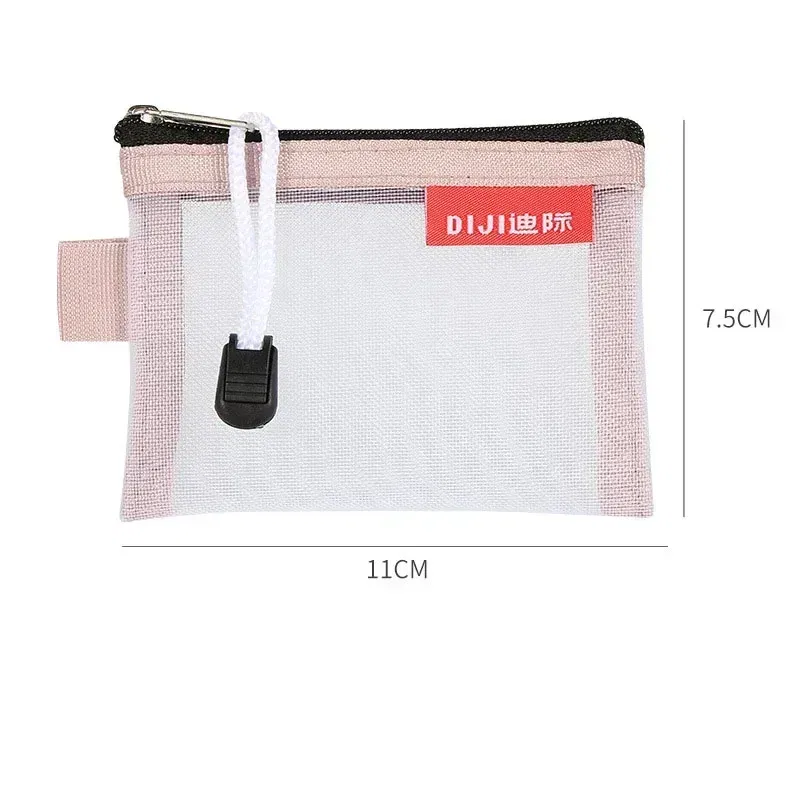 Color: Pink - Mini Mesh Coin Bags Money Earphone Data Line Storage Bags Bus ID Credit Card Holder Zipper Pouch Traveling Small Coin Wallet