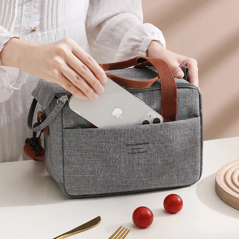 Color: Pink - Portable Lunch Bag For OL Women Thermal Insulated Lunch Box Tote Cooler Handbag Waterproof Bento Pouch Office Food Shoulder Bags