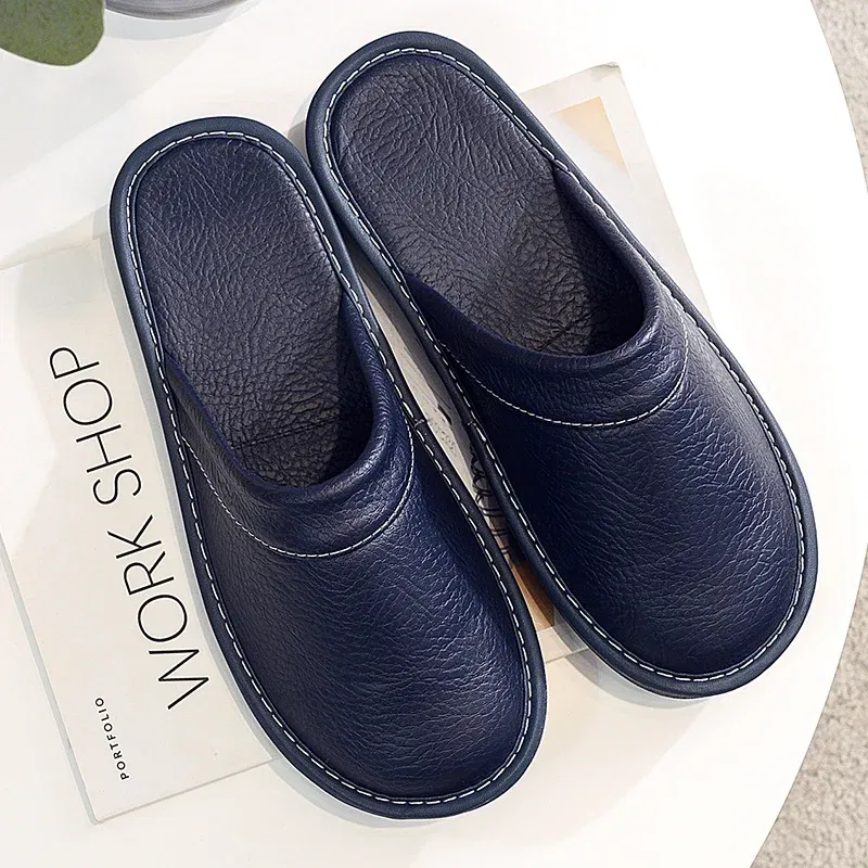 Color: PURPLE, Shoe Size: 12 - Mens Bedroom Leather Slippers Unisex Black Home Shoes Big Size 47 48 Man's Slippers Indoor Comfy Males Slides Family Flats Shoes