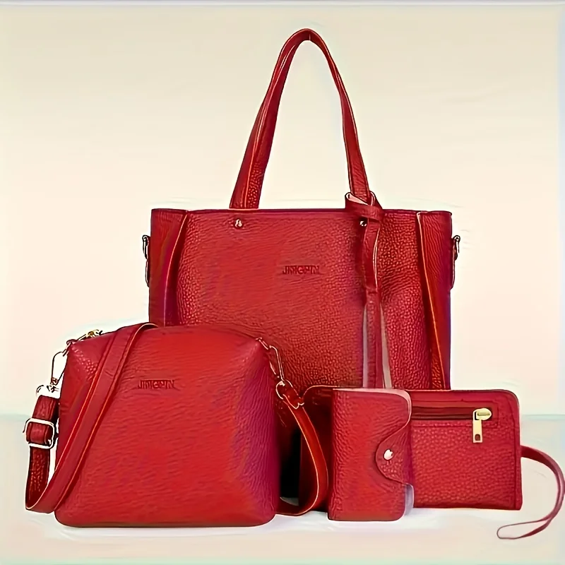 Color: GRAY - 4pcs Elegant Minimalist Women'S Shoulder Bag, Handbag, Crossbody Bag, Women Storage Bag, Holiday Gift, Synthetic, Zipper Closure