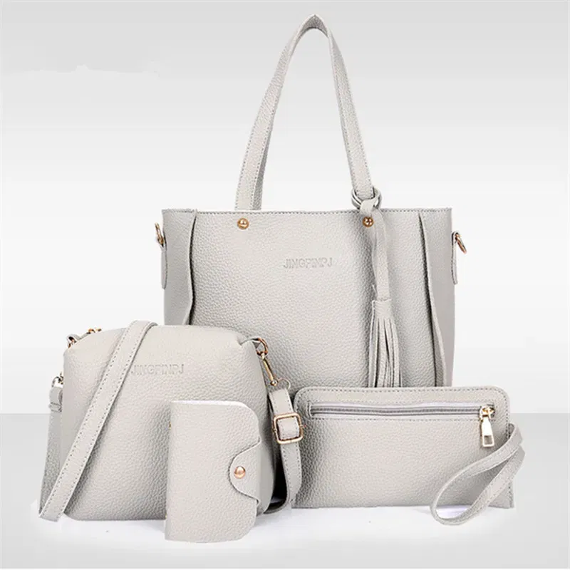 Color: GRAY - 4pcs Elegant Minimalist Women'S Shoulder Bag, Handbag, Crossbody Bag, Women Storage Bag, Holiday Gift, Synthetic, Zipper Closure