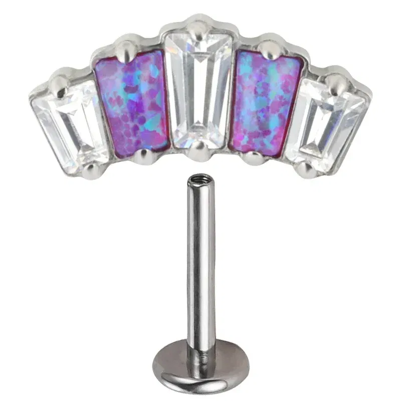 Metal color: Titanium Plated, Main Stone Color: Pink, Ships From: CHINA - G23 Titanium Ear Studs 5 Oblong CZ Blaze Curve Top Threaded Labret PIERC Lip Stud Ear Cartilage Tragus Helix Piercing Jewelry