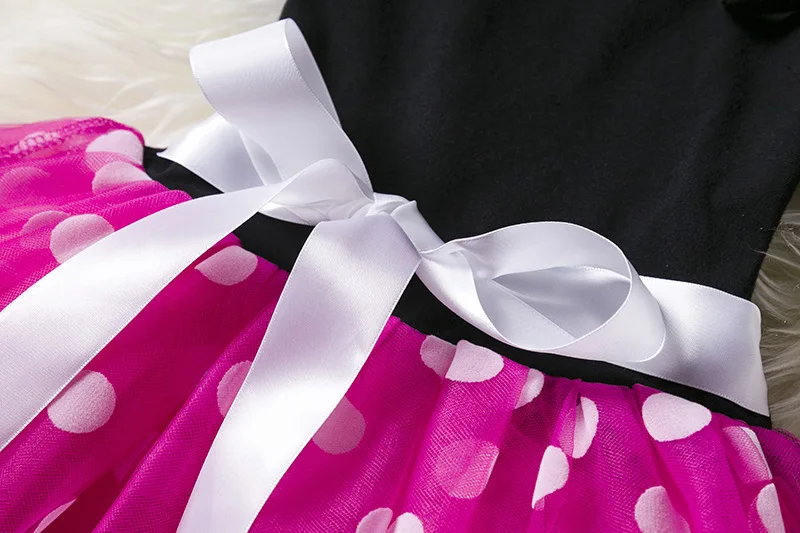 Color: Navy Blue, Size: M - Mickey Minnie Mouse Cartoon Kids Short Sleeve Polka Dot Princess Dress Party Baby Girls Clothes Cosplay Costumes 1-6Y
