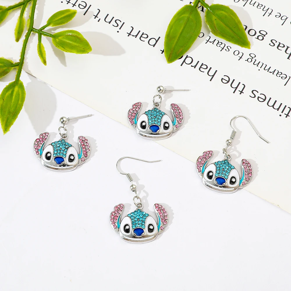 Metal Color: BRONZE - Disney Stitch Earrings for Women, Cute Anime Rhinestone Pendant, Fashion Jewelry Accessories, Gifts