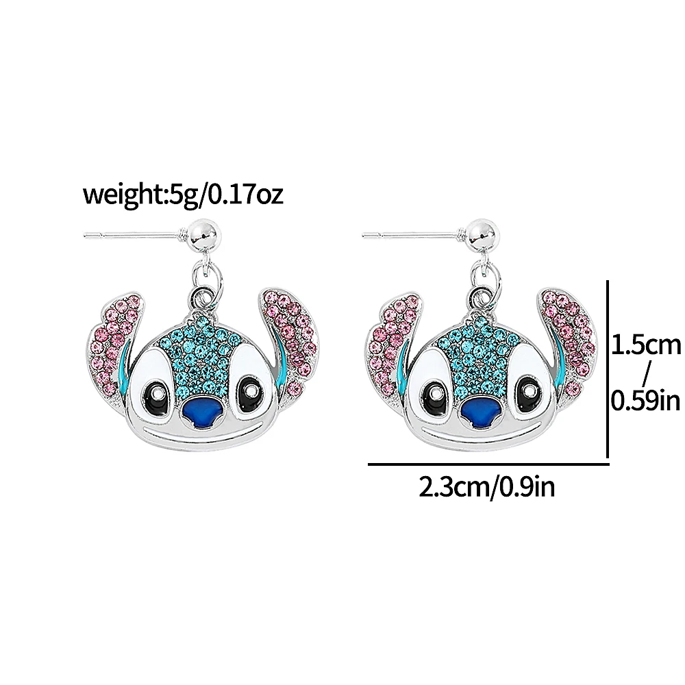 Metal Color: BRONZE - Disney Stitch Earrings for Women, Cute Anime Rhinestone Pendant, Fashion Jewelry Accessories, Gifts