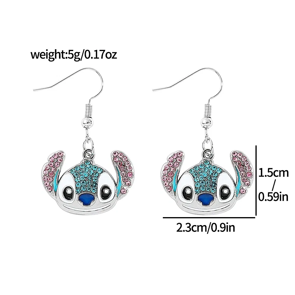 Metal Color: BRONZE - Disney Stitch Earrings for Women, Cute Anime Rhinestone Pendant, Fashion Jewelry Accessories, Gifts