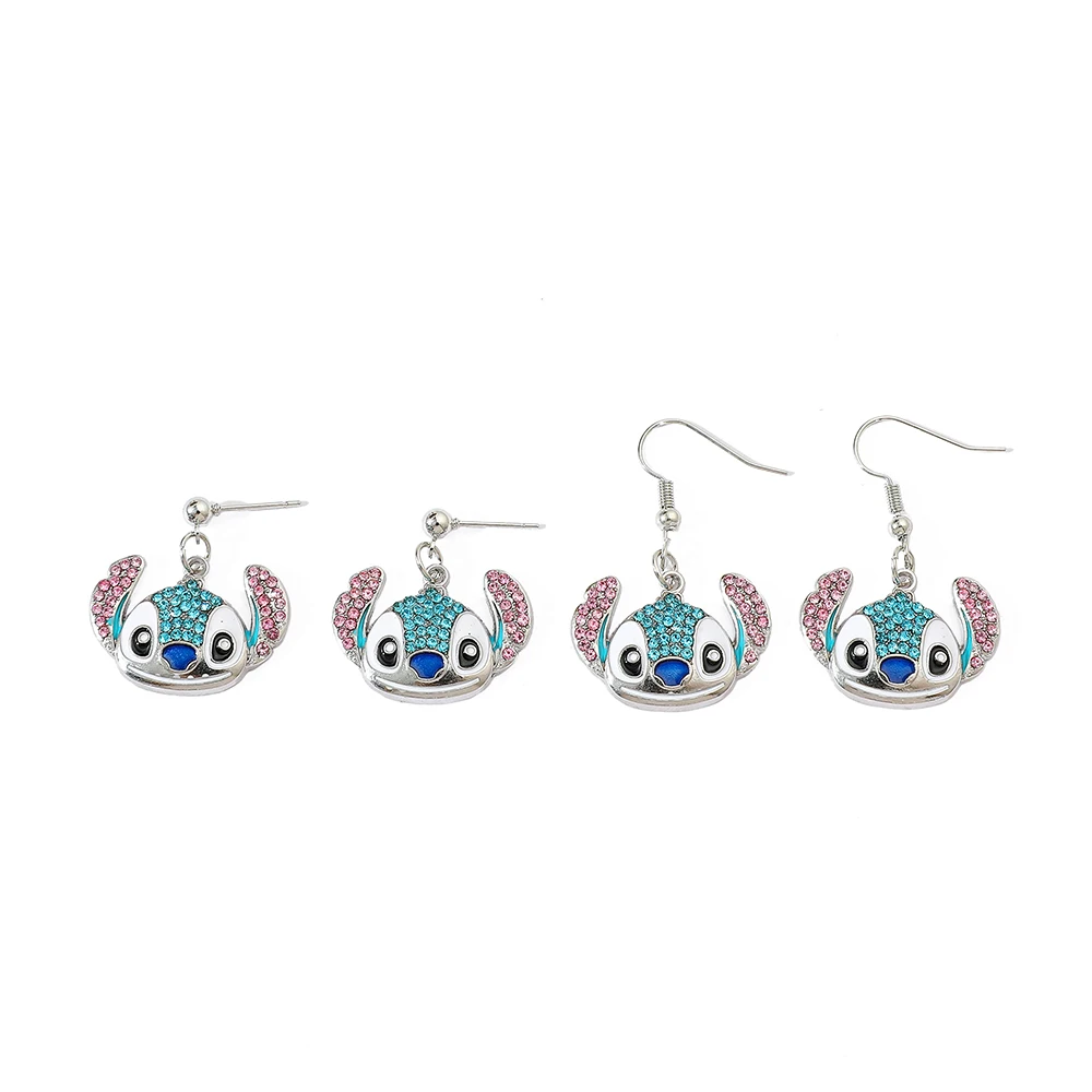Metal Color: BRONZE - Disney Stitch Earrings for Women, Cute Anime Rhinestone Pendant, Fashion Jewelry Accessories, Gifts