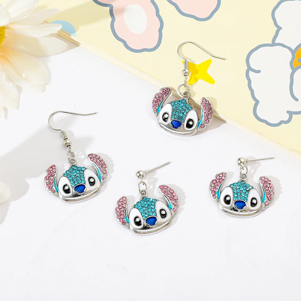 Metal Color: BRONZE - Disney Stitch Earrings for Women, Cute Anime Rhinestone Pendant, Fashion Jewelry Accessories, Gifts