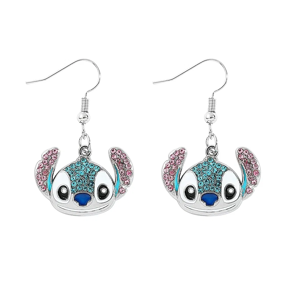 Metal Color: BRONZE - Disney Stitch Earrings for Women, Cute Anime Rhinestone Pendant, Fashion Jewelry Accessories, Gifts