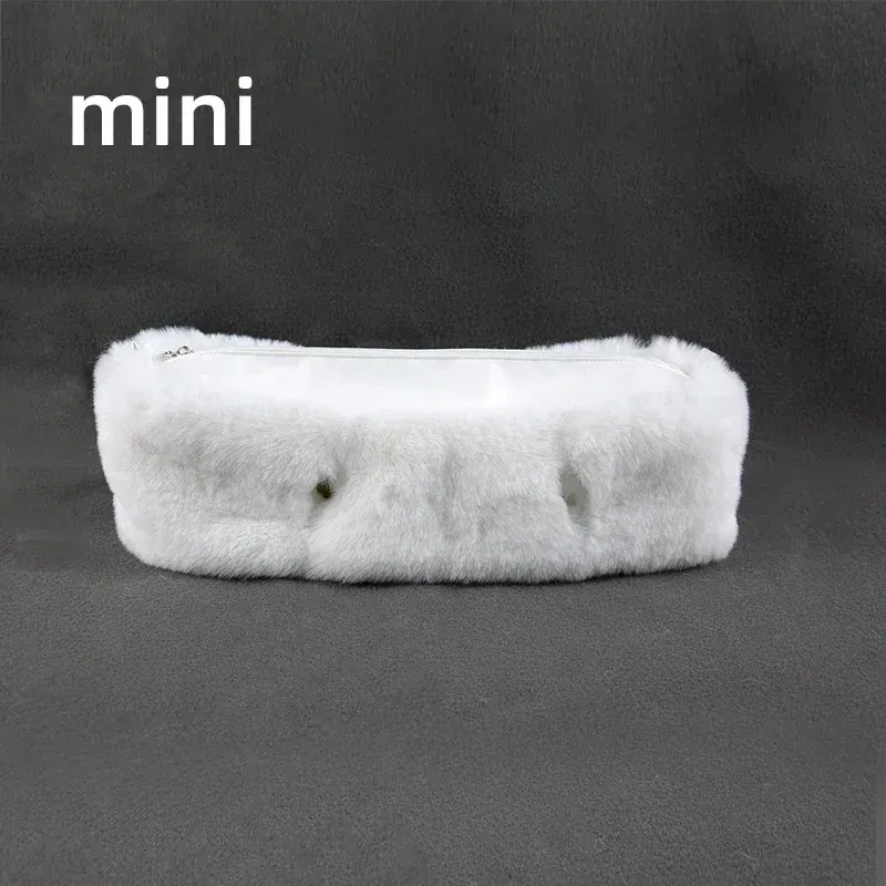 Color: Silver - New Autumn winter obag Faux Rex Rabbit fur zipper up furry Trim Inner pocket for Classic Mini O bag Accesorios
