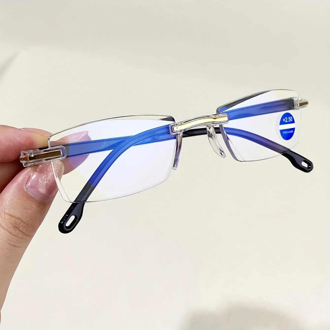 Frame Color: black, Eye Prescription: +150 - 10pcs Reading Glasses Blue Light Blocking Glasses Rimless High-Definition Presbyopia Glasses For Women And Men +1.0 - +4.0