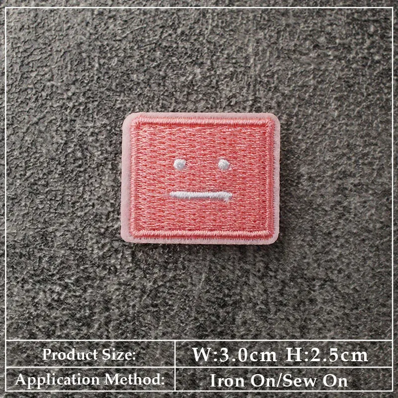 Color: Antique Zinc - Square Expression Embroidered Applique Patches Fabric Garment Apparel Clothing Accessories Embroidery Badges Pink Black White
