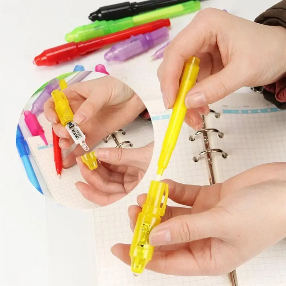 Color: Red - Luminous Light Pen Magic Purple 2 In 1 UV Black Light Combo Drawing Invisible Ink Pen Learning Education Toys for Child