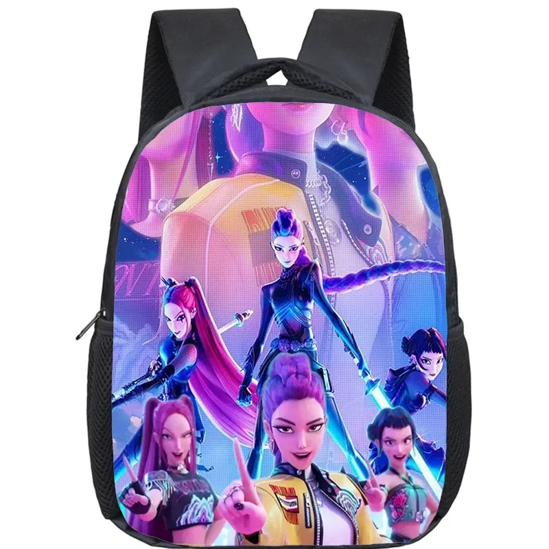 Color: Blue - KPop Demon Hunters School Bags 12inch Lightweight Children Backpack Girls Boys Orthopedic Kids Book Bags Back To School Mochilas
