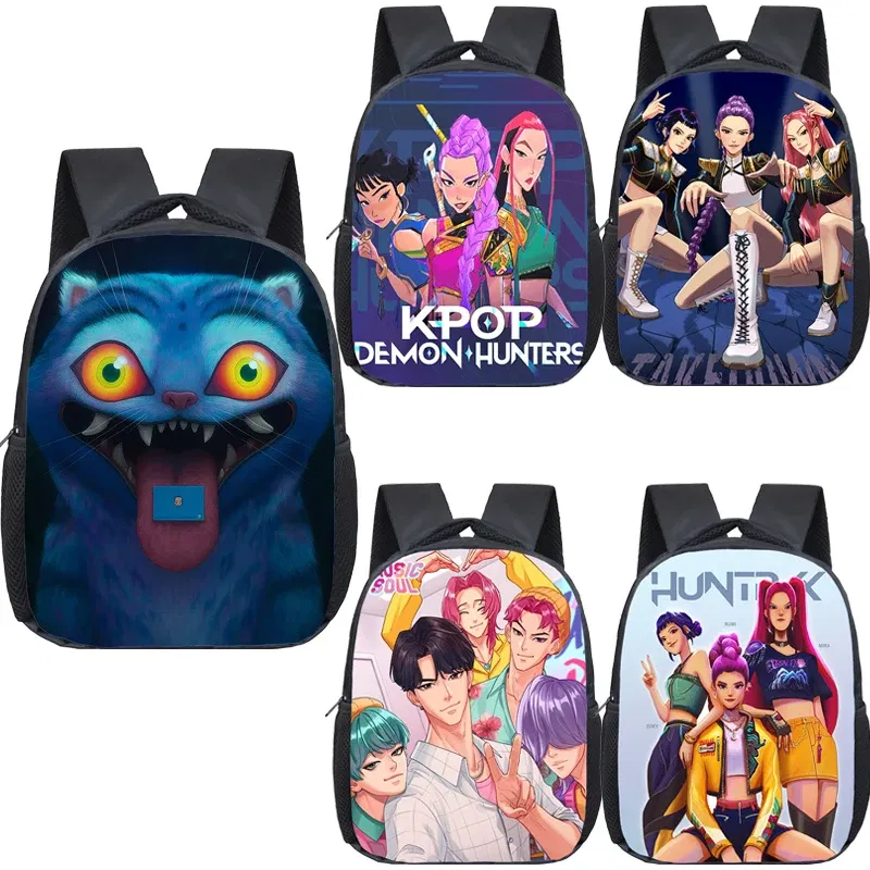 Color: Blue - KPop Demon Hunters School Bags 12inch Lightweight Children Backpack Girls Boys Orthopedic Kids Book Bags Back To School Mochilas