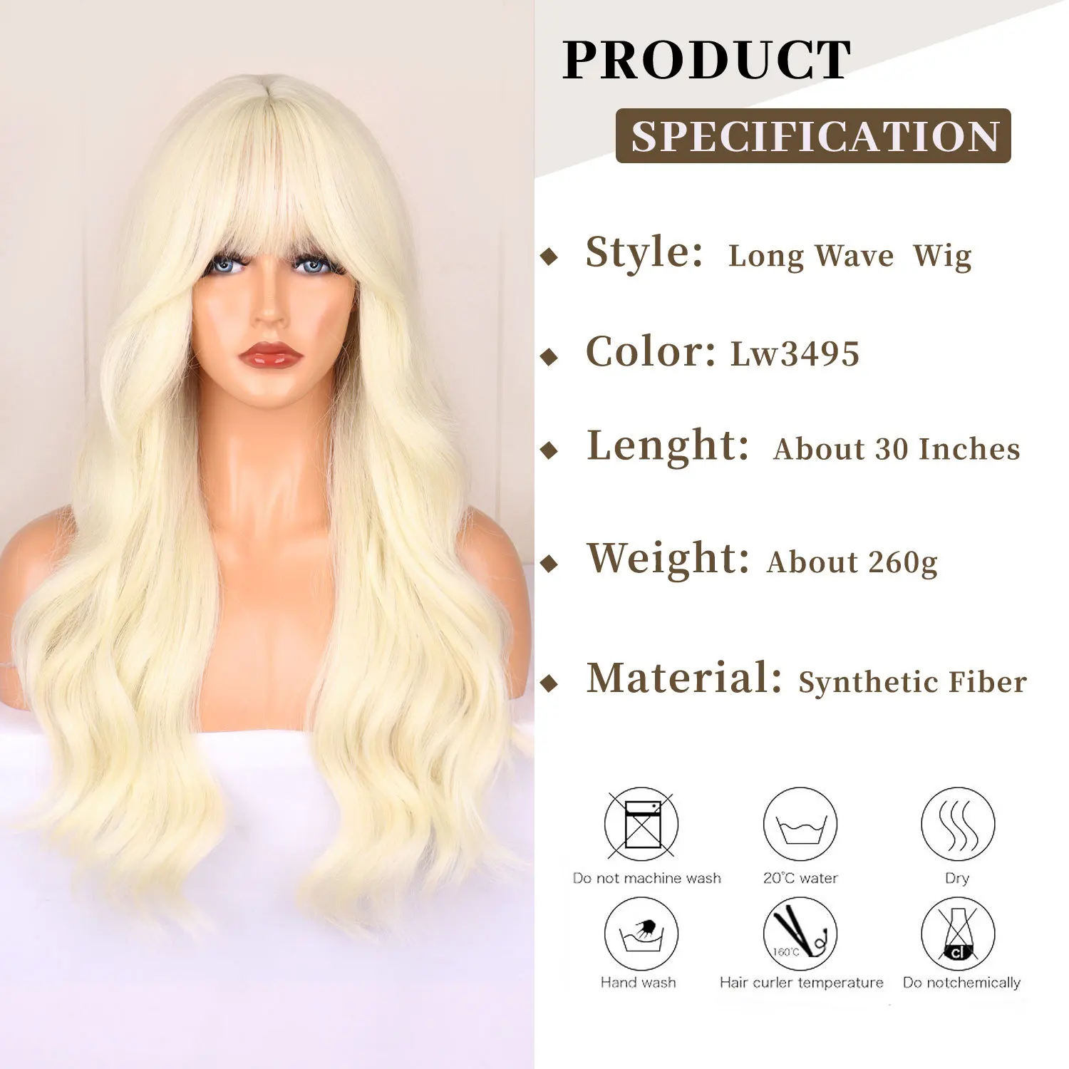 Color: T1B/Green - Light golden synthetic wig with big waves for Halloween party, cosplay wig, everyday wig, high-temperature hair silk wig set