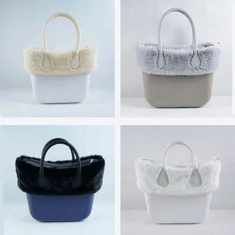 Color: Chocolate - New Autumn winter obag Faux Rex Rabbit fur zipper up furry Trim Inner pocket for Classic Mini O bag Accesorios