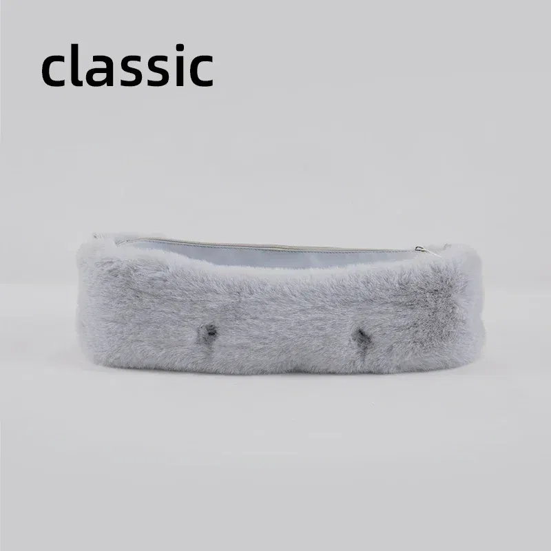 Color: Chocolate - New Autumn winter obag Faux Rex Rabbit fur zipper up furry Trim Inner pocket for Classic Mini O bag Accesorios